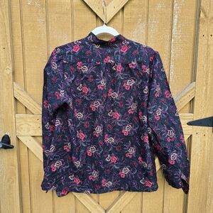 Vintage Pykettes Ruffle Floral Patterned Long Sleeve Blouse